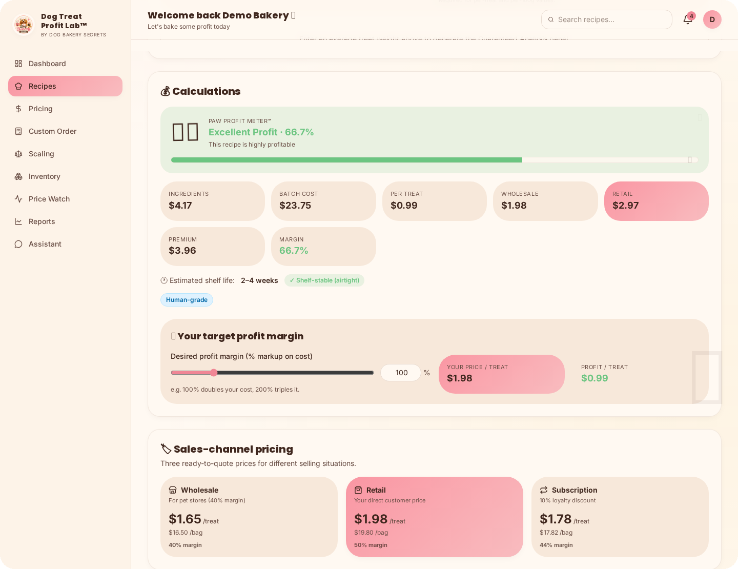 Recipe Costing in Dog Treat Profit Lab